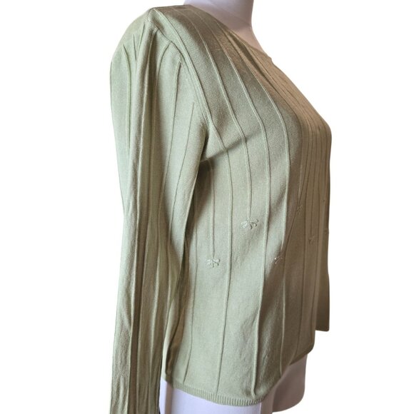 Talbots Light Green Embroidered Sweater L Silk-Cotton-Cashmere Blend - Picture 3 of 7